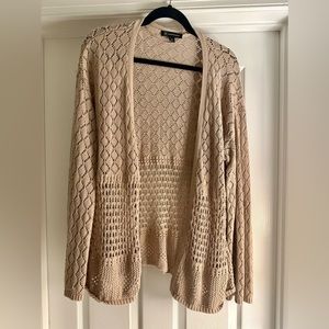 INC International Concepts Crochet Cardigan Tan Open Front Long Sleeve